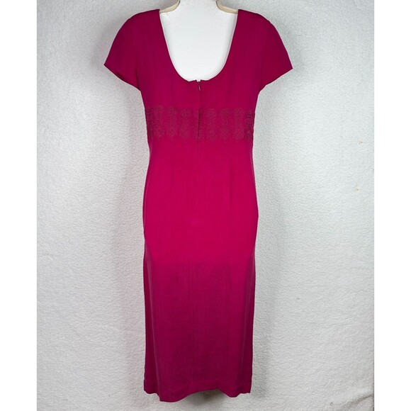 Vintage Talbots Petites Pink Midi Dress Sz 8P Embroidered Waist Elegant - Picture 7 of 13